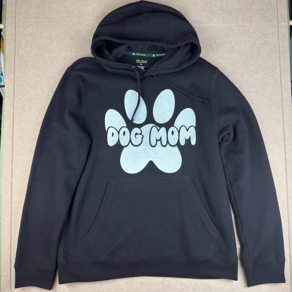 Tek Gear Sweater Women's M Black Hoodie Dog Mom Paw Print‎ Animal Lover Graphics